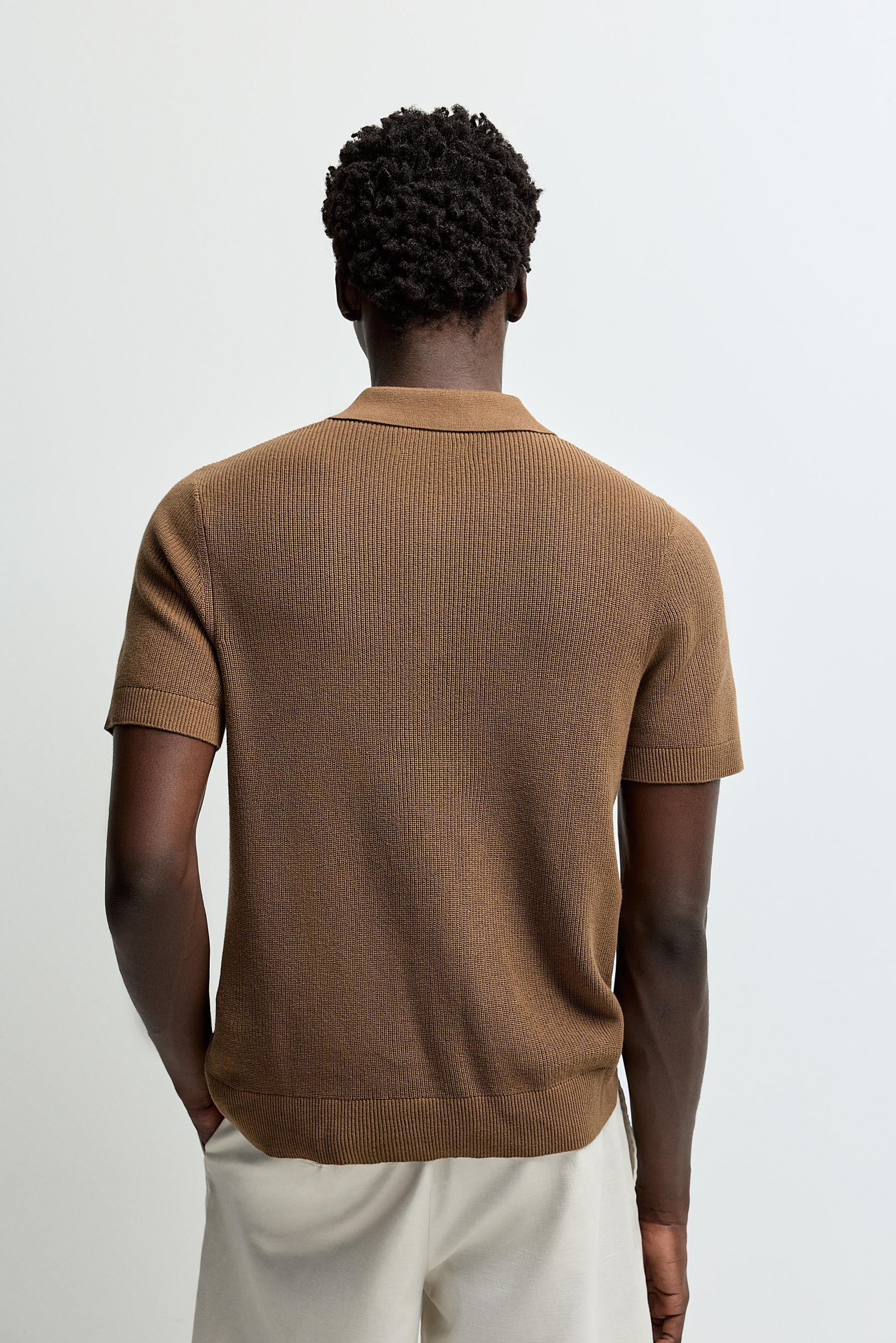 Zip-up knit polo — CAMEL